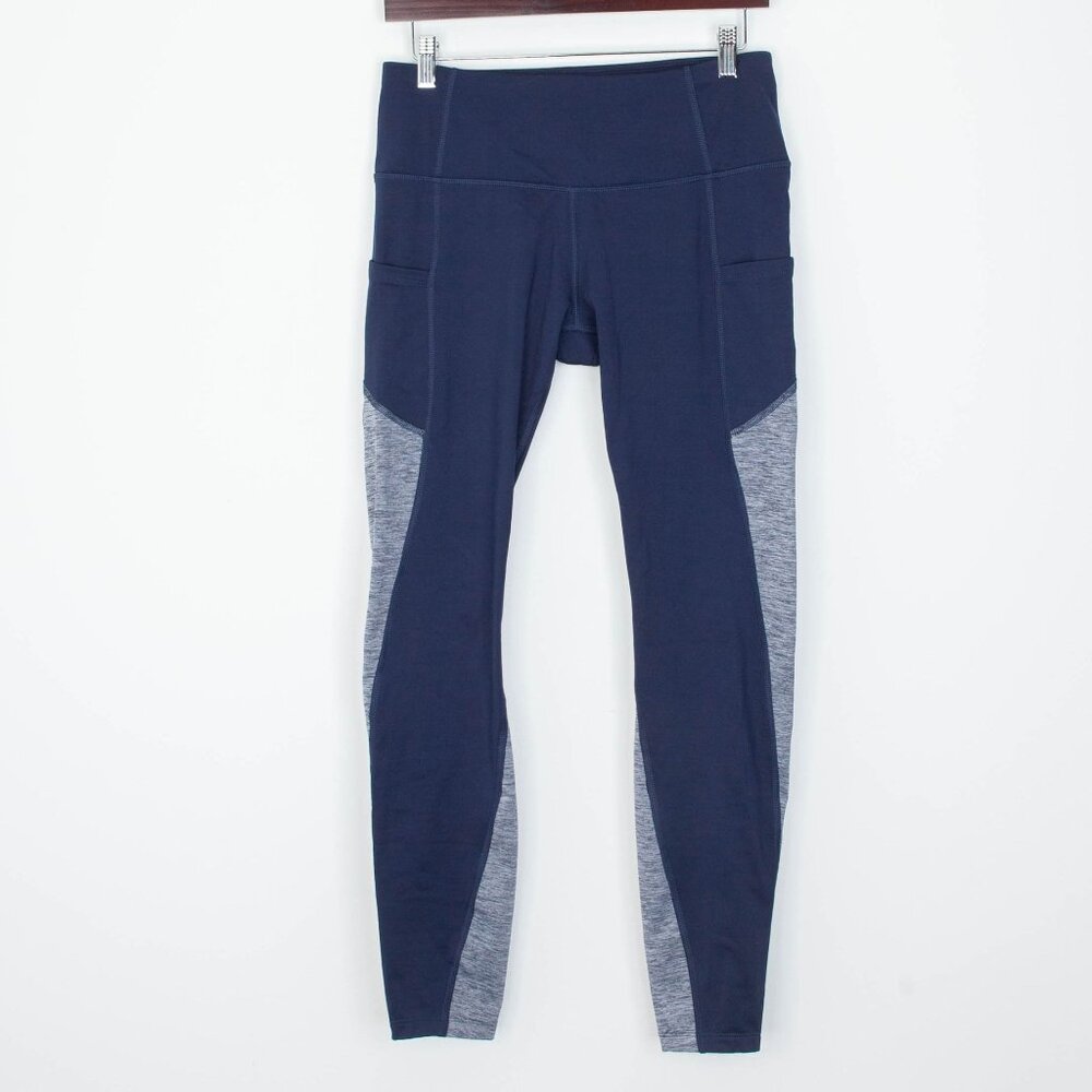 Apana Womens Colorblock Fleece Leggings Size S Blue Pockets Running Outdoors